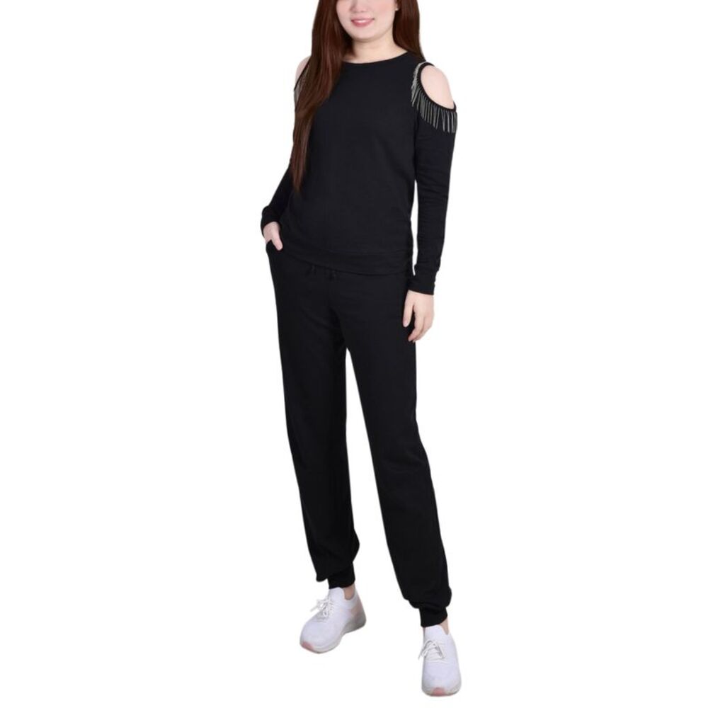 Petite Long Sleeve Cold Shoulder Jogger Set